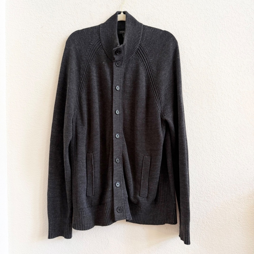 Banana Republic Mens Organic Cotton Cardigan Sweater Charcoal‎ Gray Large